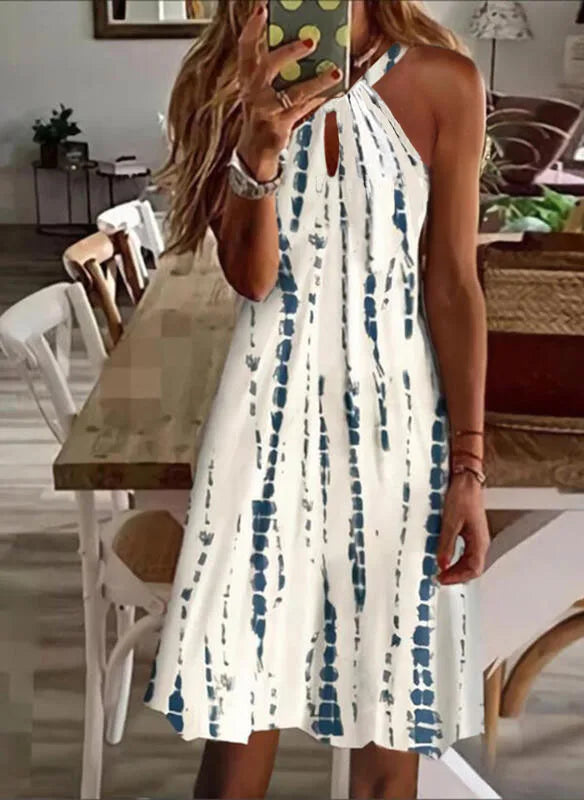 Vestidos cortos con cuello halter y estampado sencillo para mujer, moda informal, con aberturas en la espalda, sin mangas, para ir al trabajo