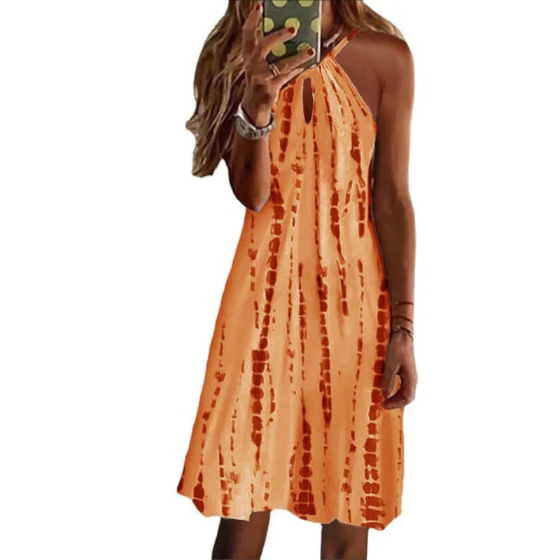 Vestidos cortos con cuello halter y estampado sencillo para mujer, moda informal, con aberturas en la espalda, sin mangas, para ir al trabajo