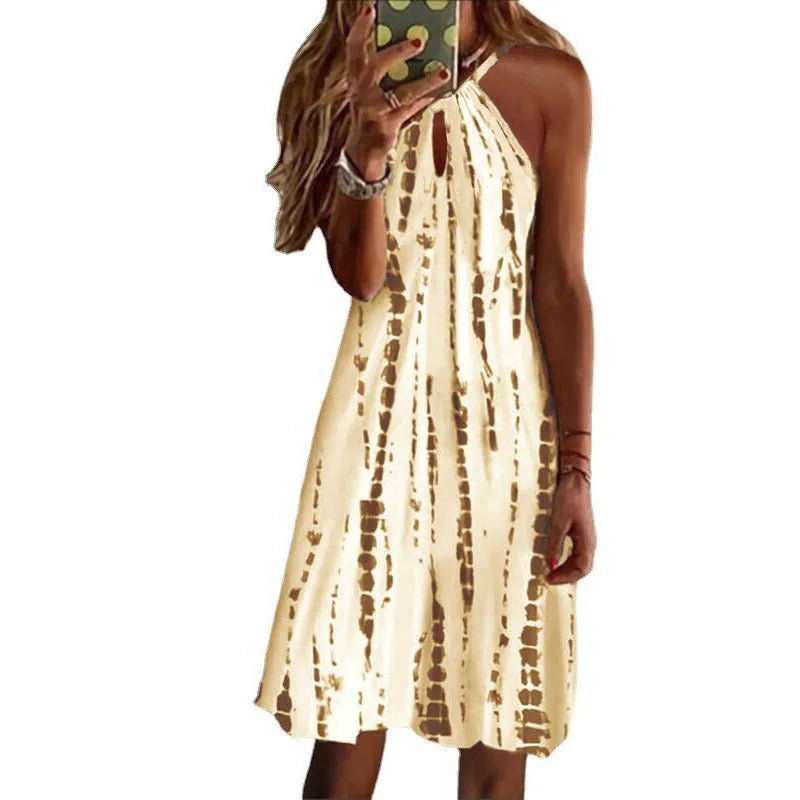 Vestidos cortos con cuello halter y estampado sencillo para mujer, moda informal, con aberturas en la espalda, sin mangas, para ir al trabajo