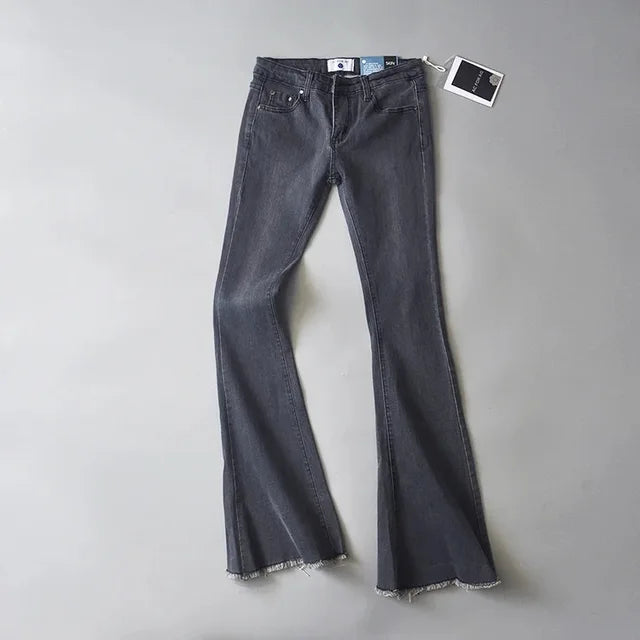 Vaqueros azules retro de cintura baja para mujer 2025, pantalones ajustados acampanados, vaqueros básicos ajustados de verano para mujer, vaqueros casuales de calle para mujer
