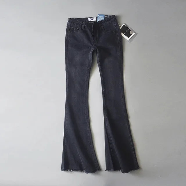 Vaqueros azules retro de cintura baja para mujer 2025, pantalones ajustados acampanados, vaqueros básicos ajustados de verano para mujer, vaqueros casuales de calle para mujer