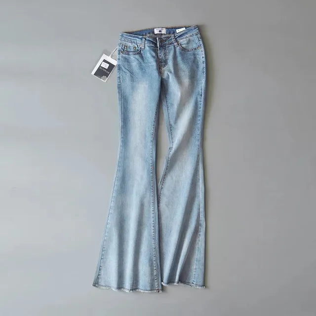 Vaqueros azules retro de cintura baja para mujer 2025, pantalones ajustados acampanados, vaqueros básicos ajustados de verano para mujer, vaqueros casuales de calle para mujer