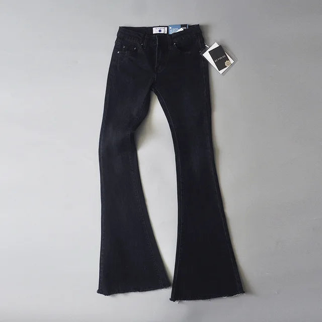 Vaqueros azules retro de cintura baja para mujer 2025, pantalones ajustados acampanados, vaqueros básicos ajustados de verano para mujer, vaqueros casuales de calle para mujer