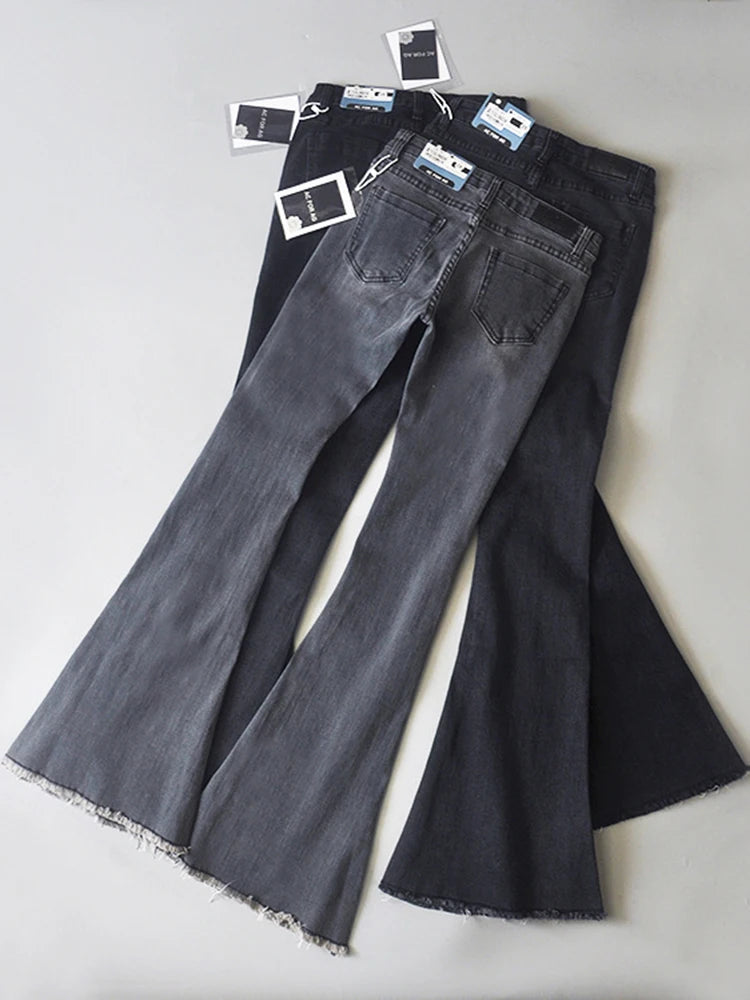 Vaqueros azules retro de cintura baja para mujer 2025, pantalones ajustados acampanados, vaqueros básicos ajustados de verano para mujer, vaqueros casuales de calle para mujer