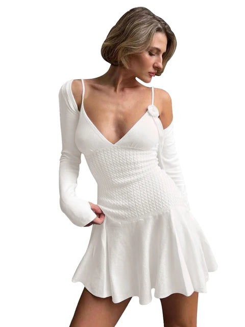 Minivestido de punto acanalado con cuello halter floral para mujer, vestido sexy de verano sin mangas con pliegues, vestido de fiesta ajustado Y2K para mujer