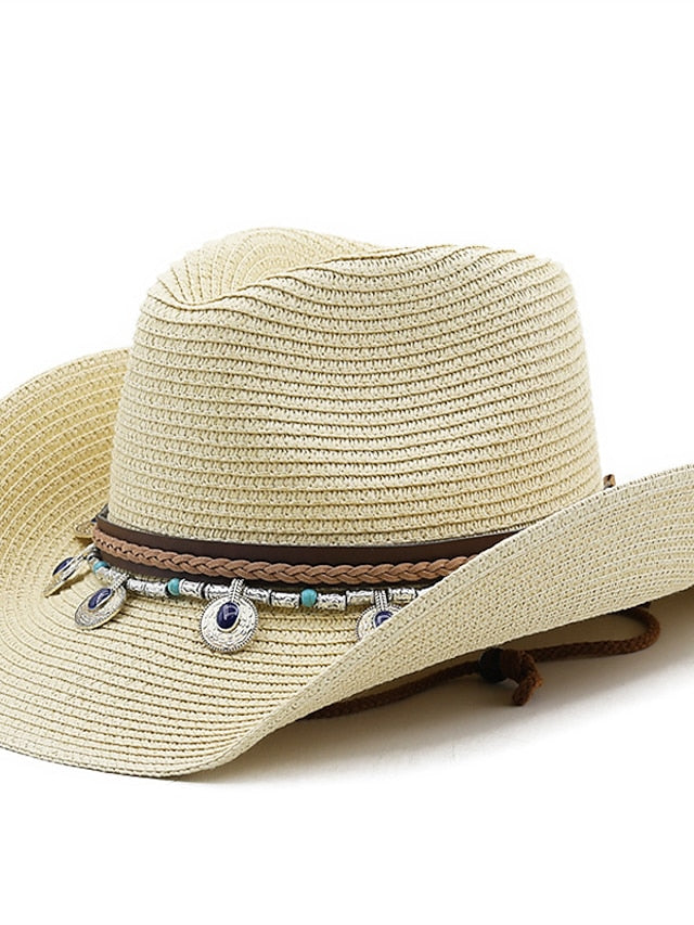 Black White Cowboy Hat Panama Jazz Straw Hat Summer Vacation Beach Hat Women Men Fashion Outdoor Sun Hat for Women