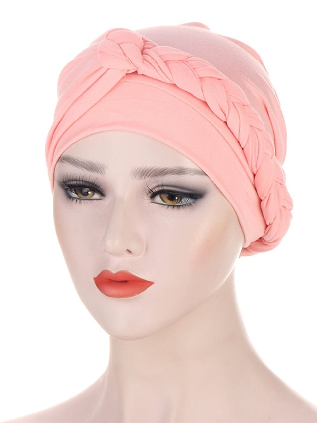 Women Lady Muslim One Half Braid Head Turban Wrap Cover Soft Hat Hair Loss Bonnet Beanies for Women