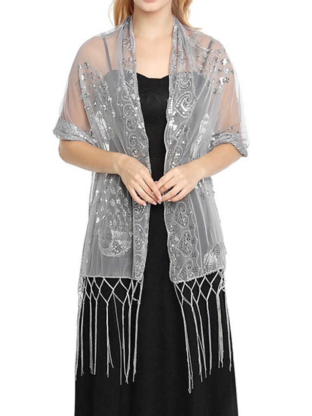 Shawls & Wraps Party Wedding Special Occasion Black Silver White Scarf Flower / Blue / Fall / Winter / Spring / Summer for Women