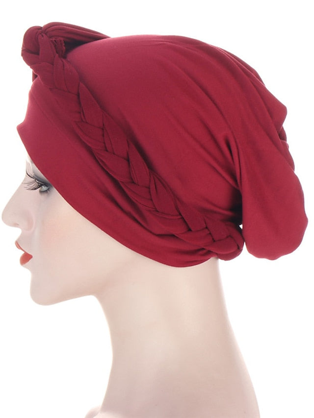 Women Lady Muslim One Half Braid Head Turban Wrap Cover Soft Hat Hair Loss Bonnet Beanies for Women