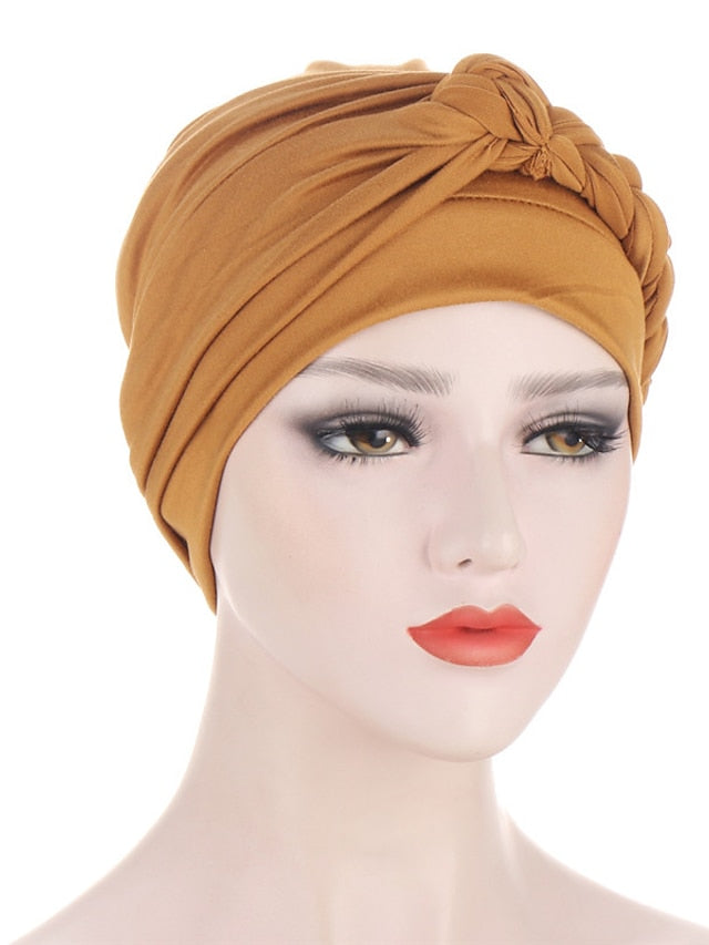 Women Lady Muslim One Half Braid Head Turban Wrap Cover Soft Hat Hair Loss Bonnet Beanies for Women
