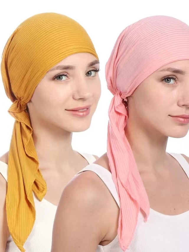 New Elastic Cotton Solid Color Wrap Head Scarf Hats Muslim Turban Bonnet For Women Inner Hijab Hat Fashion Female Turbantes Caps for Women
