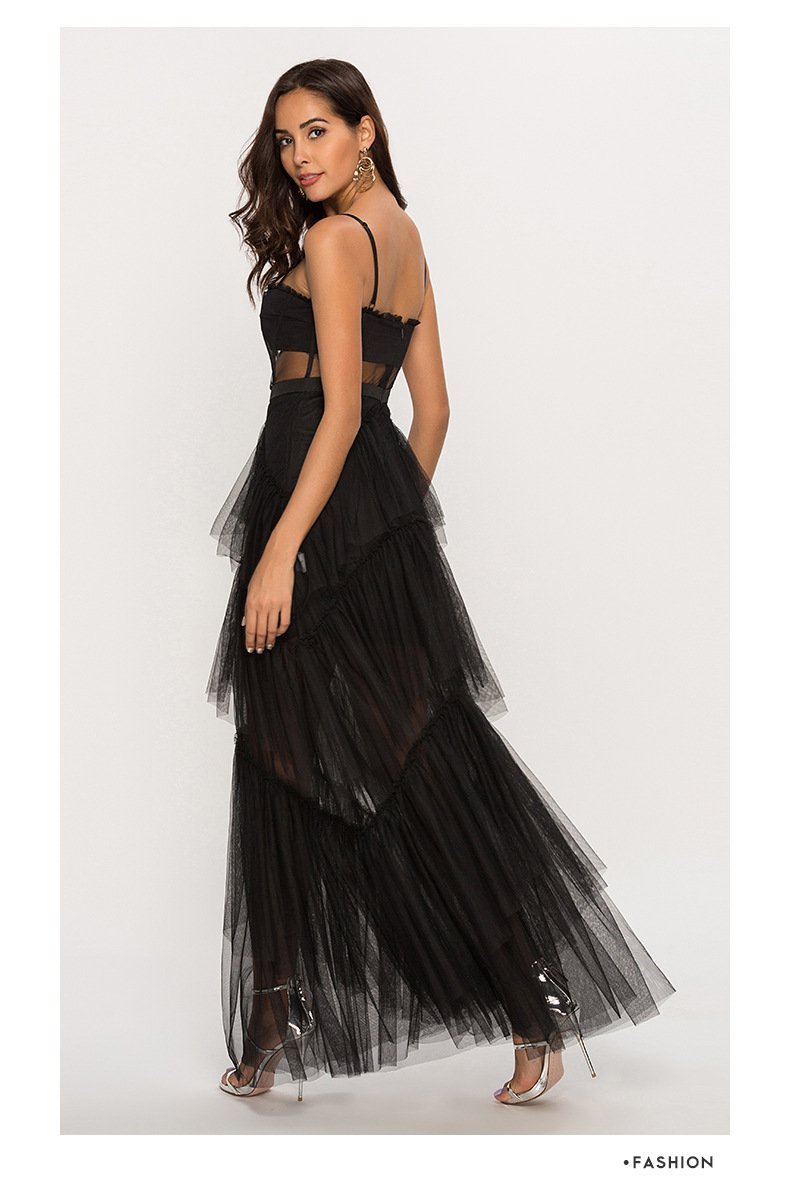 Vestido largo de malla con escote tipo corsé Arlene