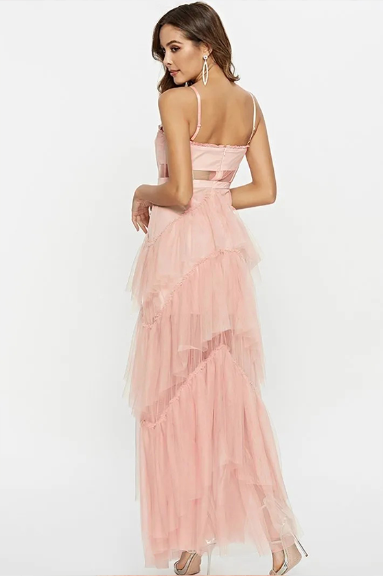 Vestido largo de malla con escote tipo corsé Arlene