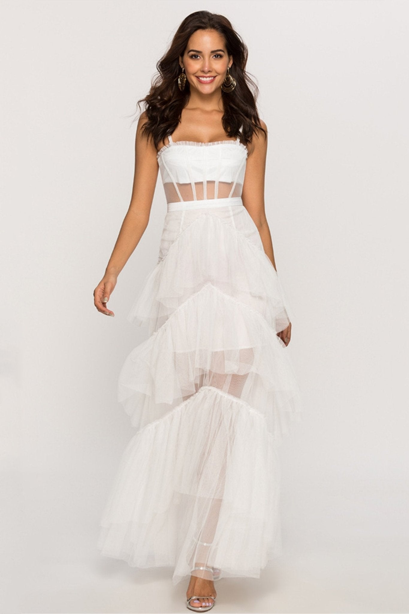 Vestido largo de malla con escote tipo corsé Arlene