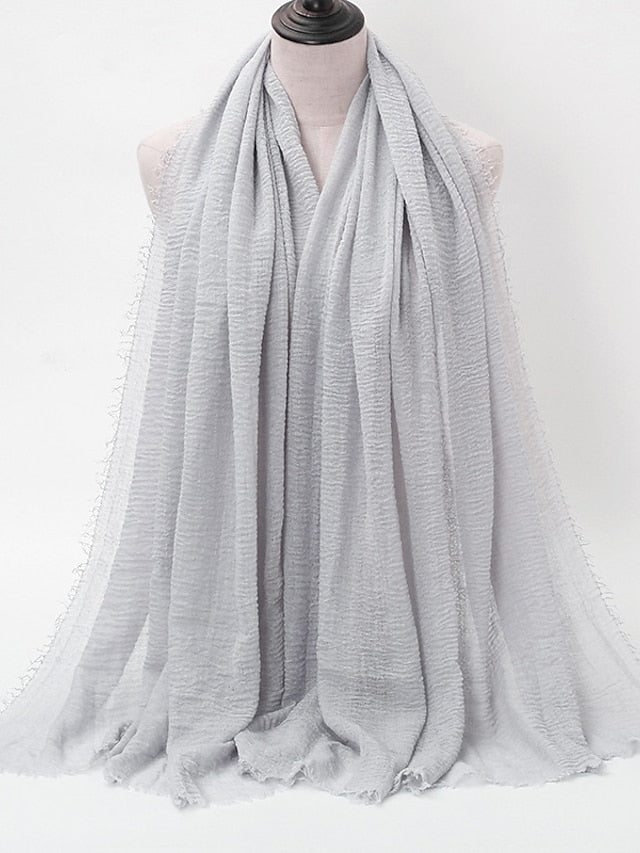 Plain Wrinkle Wrap Cotton Viscose Long Shawl Scarf Women Crinkle Hijab Shawl Muslim Head Hijab Scarf for Women