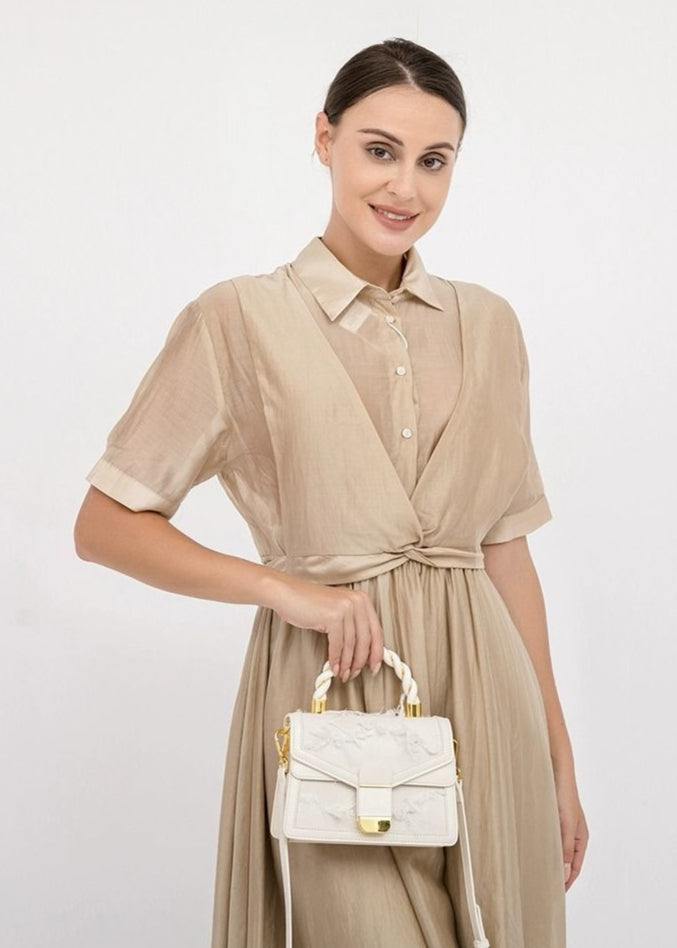 Roselle - Lace-Embellished Mini Top-Handle Bag with Scarf Detail