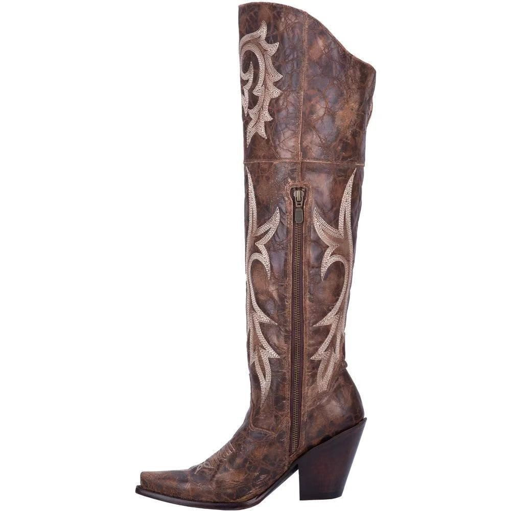 Botas altas bordadas de tacón medio para mujer estilo étnico