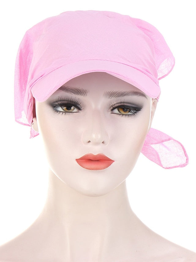 Women Classic Turban Hat Solid Color Outdoor Brim Sunshade Hats Female with Scarf Cap Soft Headscarf Beanie Baseball Cap for Women