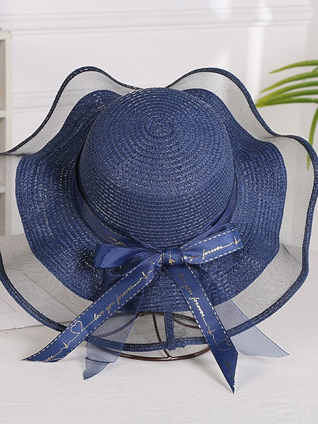 Hat Straw Hat Sun Hat Pink Khaki Navy Blue Outdoor Street Dailywear Mesh Bow Ribbon bow Portable Sun Protection Comfort for Women