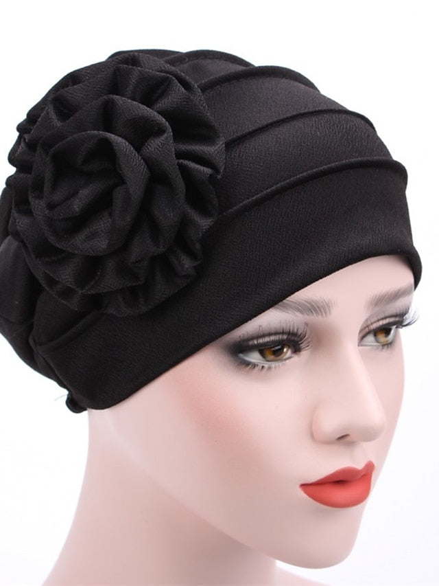 Hats Spring Summer Plain Color Floral Beanie Hat Muslim Stretch Turban Hat Cap Hair Loss Headwear Hijab Cap for Women