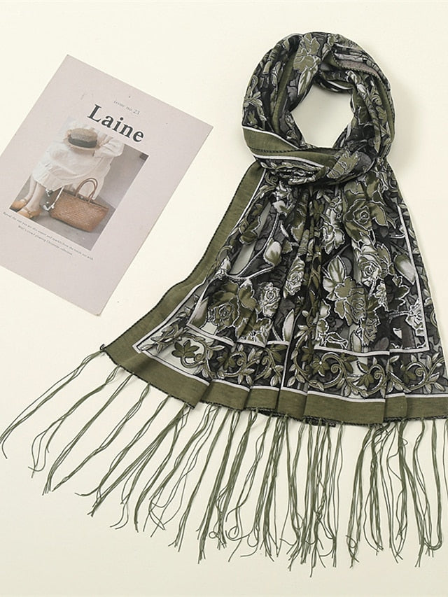 Fashion Women Viscose Scarf Laser Cut Lace Floral Patchwork Tassel Hijab Shawls and Wraps Female Foulards Echarpe for Women