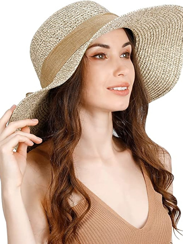1 pcs Beach Straw Sun Hat Large Ladies Foldable & Packable Floppy Hats with Wide Brim-UPF 50 UV Protection Summer Sunhat for Women