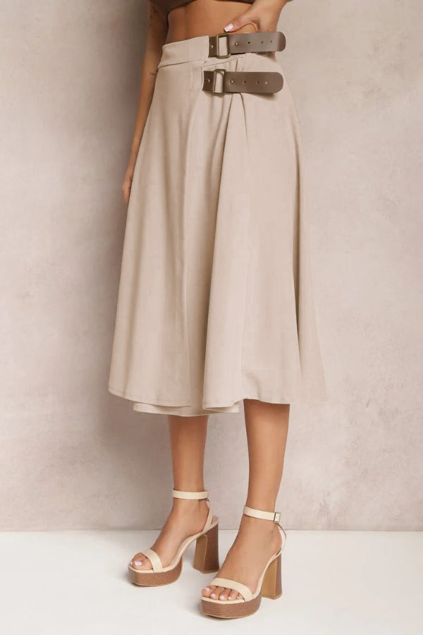 Falda de moda con costuras de cuero en color liso, elegante y artística, estilo retro para mujer.