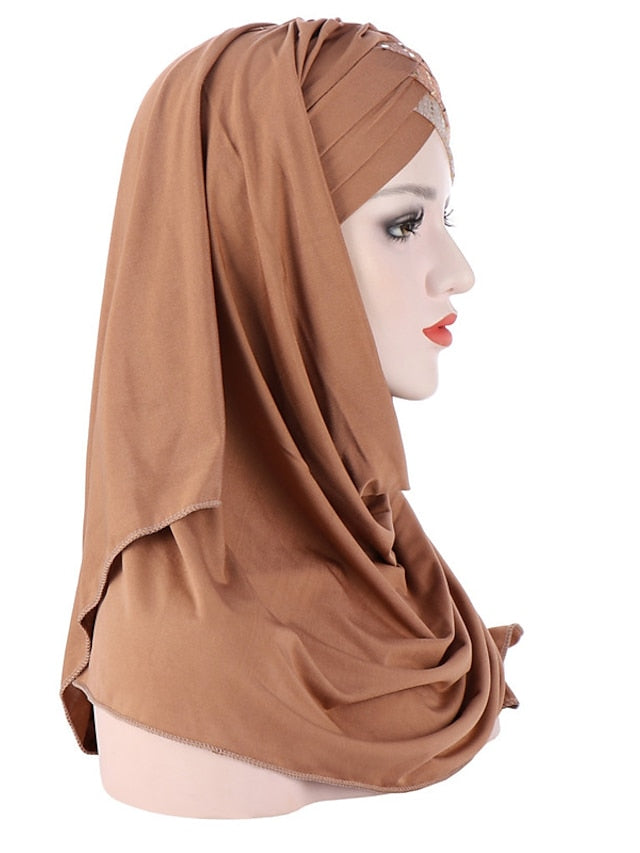 New Muslim Women Cross Soft Sleep Chemo Hat Beanie Women Soft Silk with Sequins Hijab Headwrap Headscarf Turban Hat Cap Headwear for Women