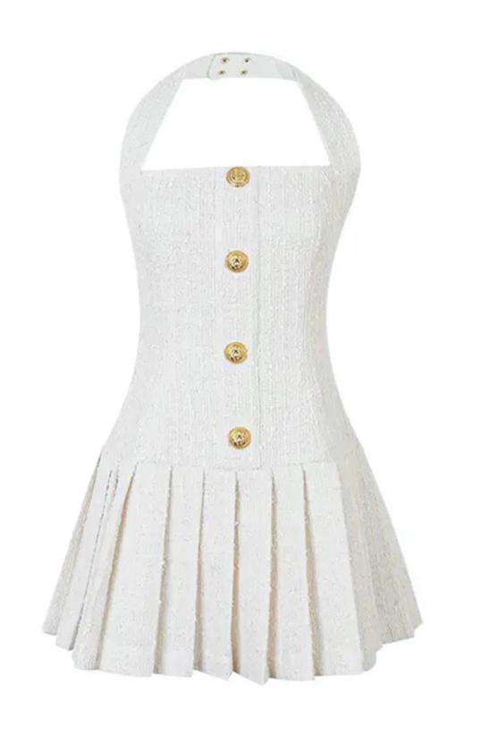 Minivestido de tweed con cuello halter de Christine