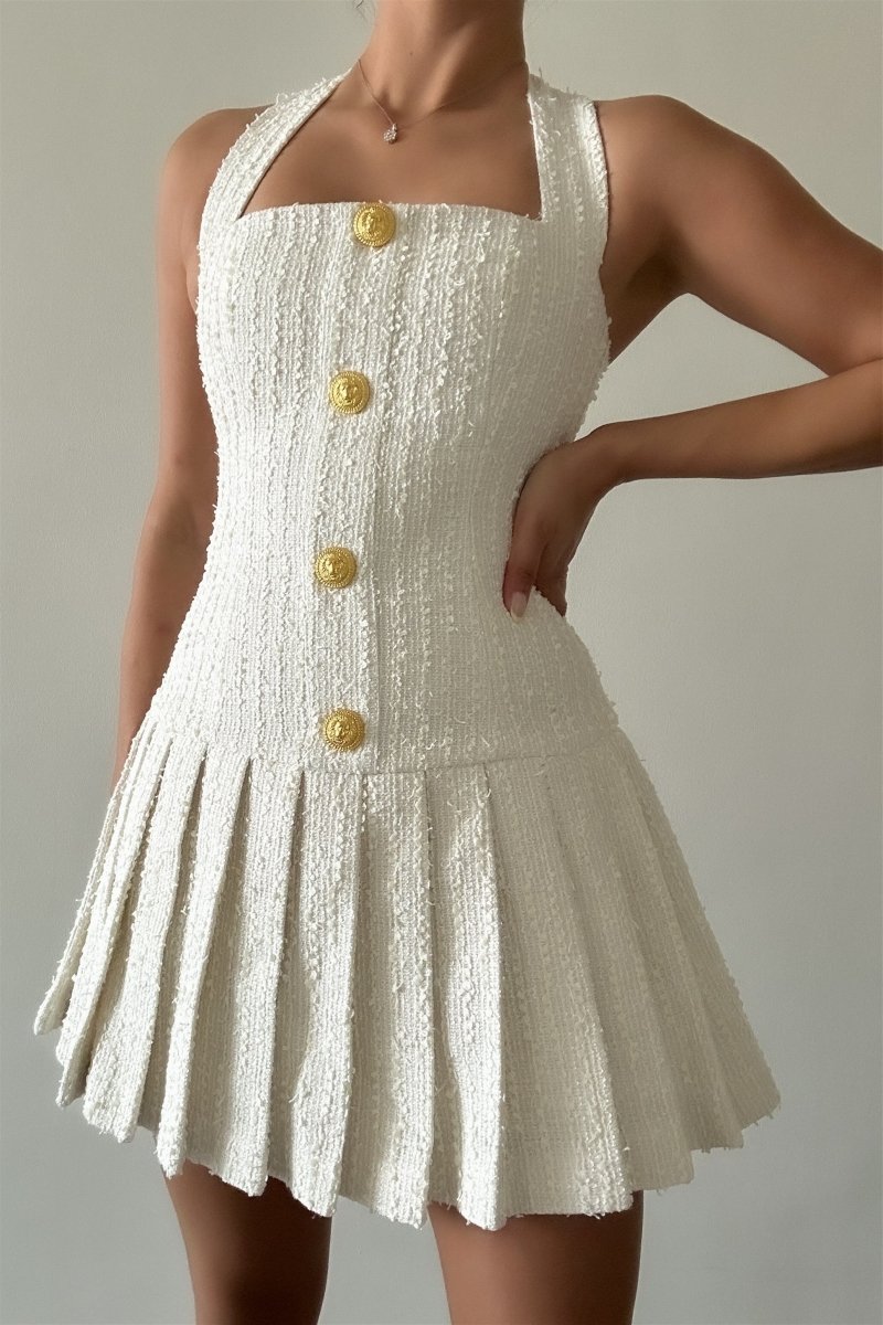 Minivestido de tweed con cuello halter de Christine