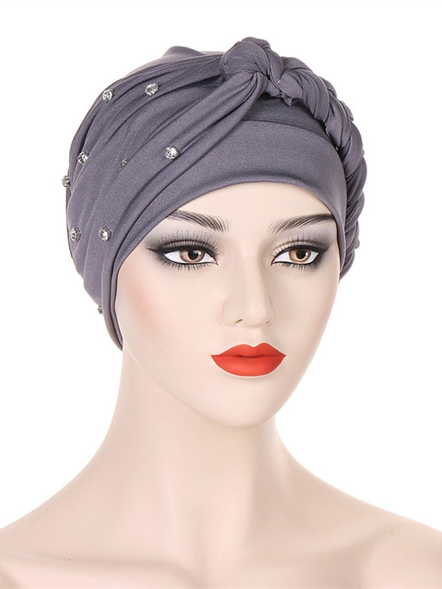 Bling Crystal with Braid Turbans For Women Muslim Turban Cap Islamic Head Wrap Indian Turbante Hat Hair Ready to Wear Hijabs for Women