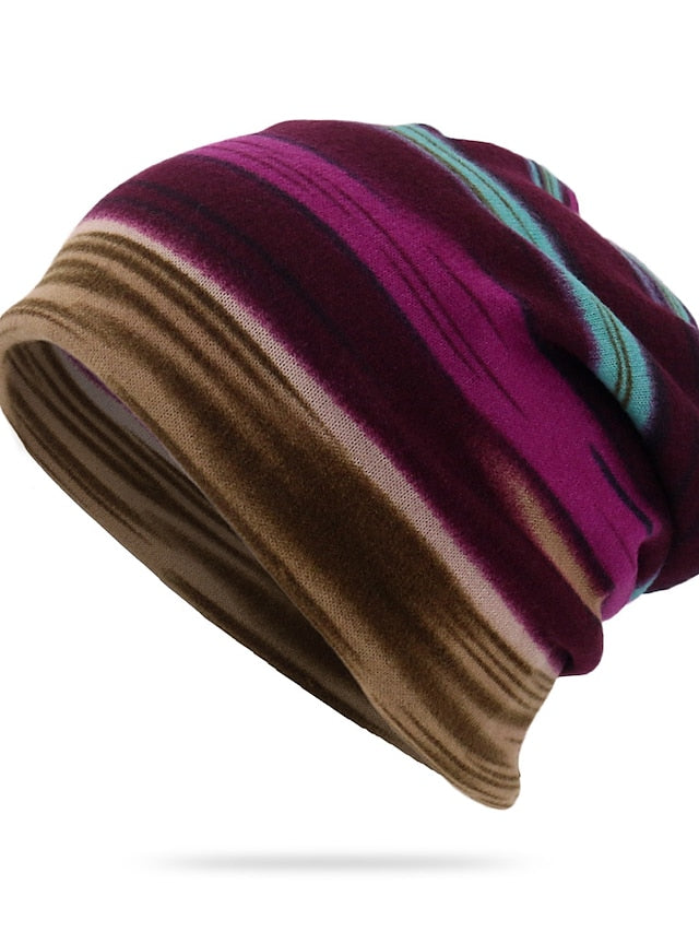 New Unisex Stripe Print Beanie Hat Women Soft Autumn Winter Warm Hat Scarf Casual Outdoor Hip Hop Cap for Women
