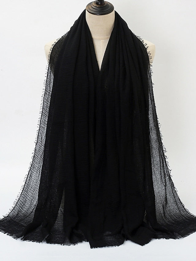 Plain Wrinkle Wrap Cotton Viscose Long Shawl Scarf Women Crinkle Hijab Shawl Muslim Head Hijab Scarf for Women