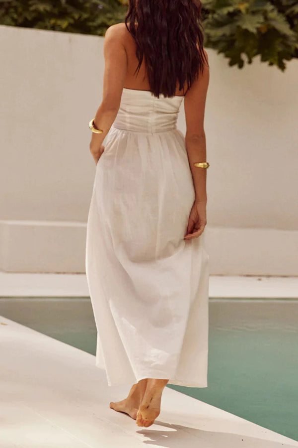 Vestidos sexis sin mangas con cuello halter y bolsillos sólidos