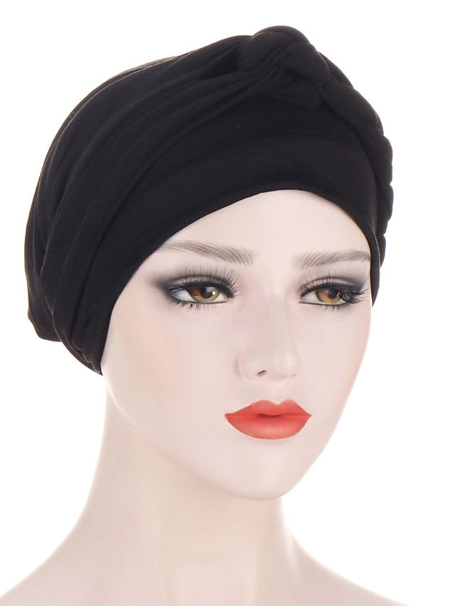 Women Lady Muslim One Half Braid Head Turban Wrap Cover Soft Hat Hair Loss Bonnet Beanies for Women