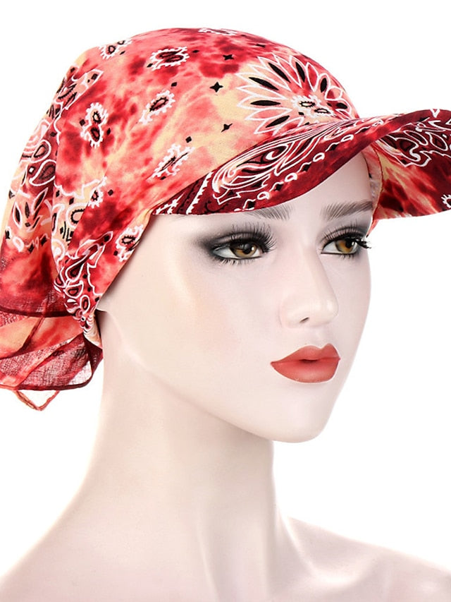 Women Bandana Scarf Cap Sunscreen Hedging Cap Printed Brim Baseball Cap Colorful Sunshade Hooded Scarf Headpiece Headscarf Baseball Hat for Women