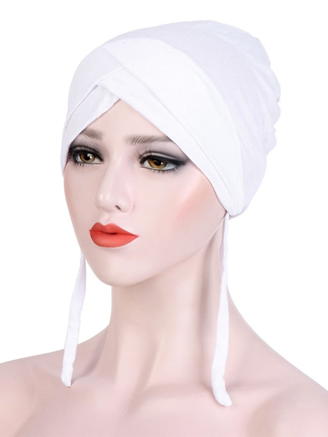 Muslim with Rope Scarf Hat Women Turban Soft Chemo Cap Hair Loss Islamic Headwrap Head Cover Wrap Caps Headwear Dubai Arab Bonnet New for Women