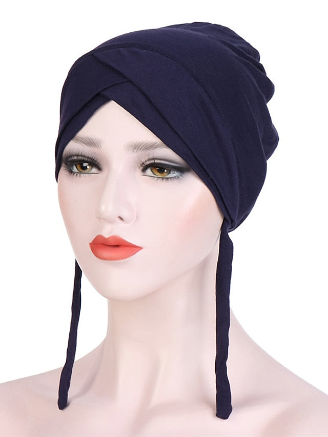Muslim with Rope Scarf Hat Women Turban Soft Chemo Cap Hair Loss Islamic Headwrap Head Cover Wrap Caps Headwear Dubai Arab Bonnet New for Women