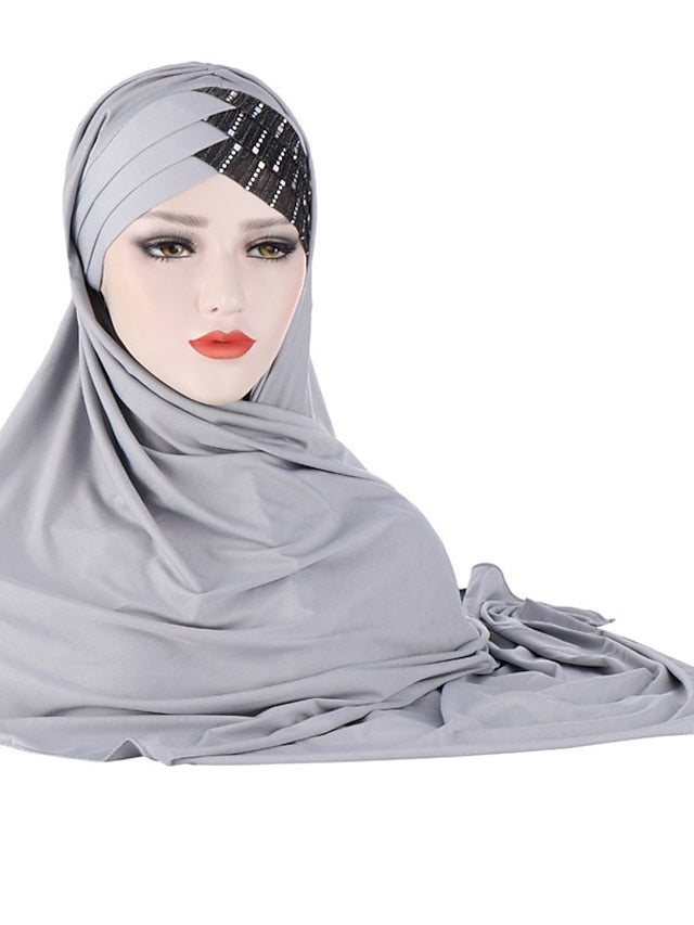 New Muslim Women Cross Soft Sleep Chemo Hat Beanie Women Soft Silk with Sequins Hijab Headwrap Headscarf Turban Hat Cap Headwear for Women