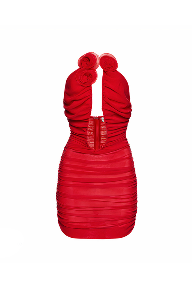 Vestido mini fruncido asimétrico con rosas Bonnie