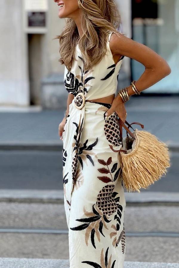 Vestido sin mangas con estampado de piña tropical