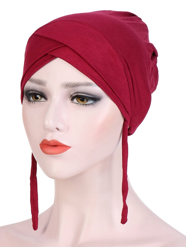 Muslim with Rope Scarf Hat Women Turban Soft Chemo Cap Hair Loss Islamic Headwrap Head Cover Wrap Caps Headwear Dubai Arab Bonnet New for Women