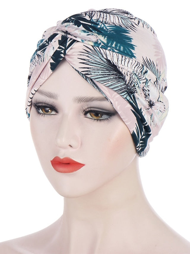 Women Muslim Daily Turban Folding Cross Knotted Hair Scarf Elastic Head Wrap Headwear Bandanas Lady Hair Hats Beanie Hair Loss Accessories for Women