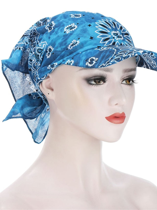 Women Bandana Scarf Cap Sunscreen Hedging Cap Printed Brim Baseball Cap Colorful Sunshade Hooded Scarf Headpiece Headscarf Baseball Hat for Women