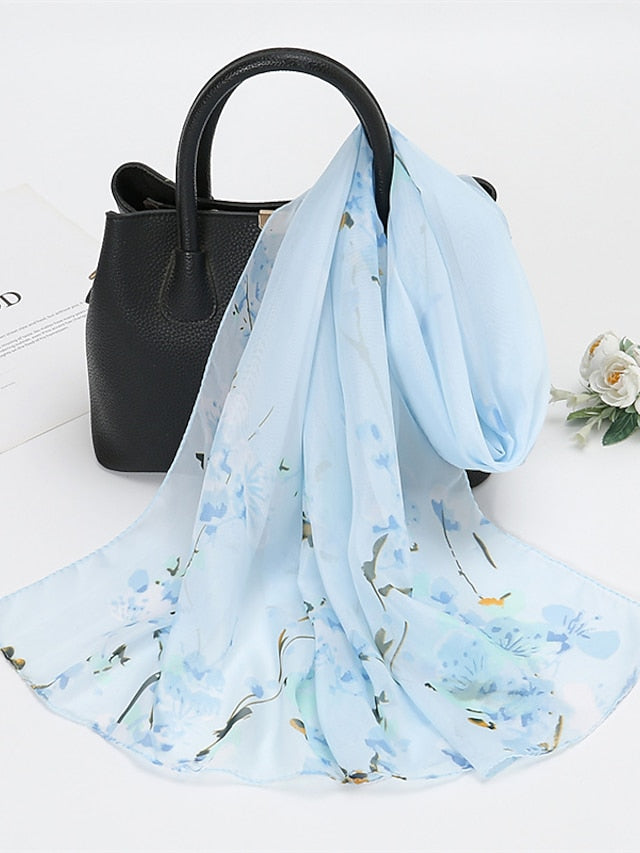 Spring Summer Fashion Floral Thin Style Chiffon Shawl Scarf Lady Print Soft Holiday Beach-up Wrap 150*50Cm for Women
