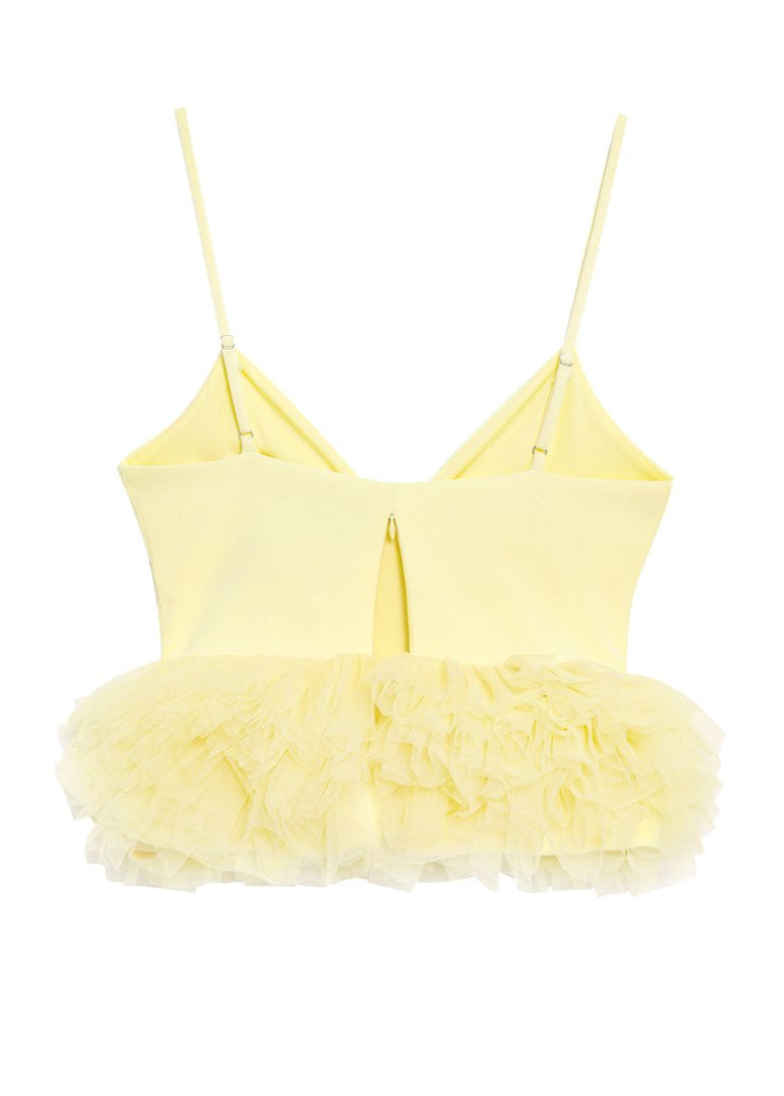 Limoncello Ruffle Peplum Top – V-Neck Tulle Cami Blouse