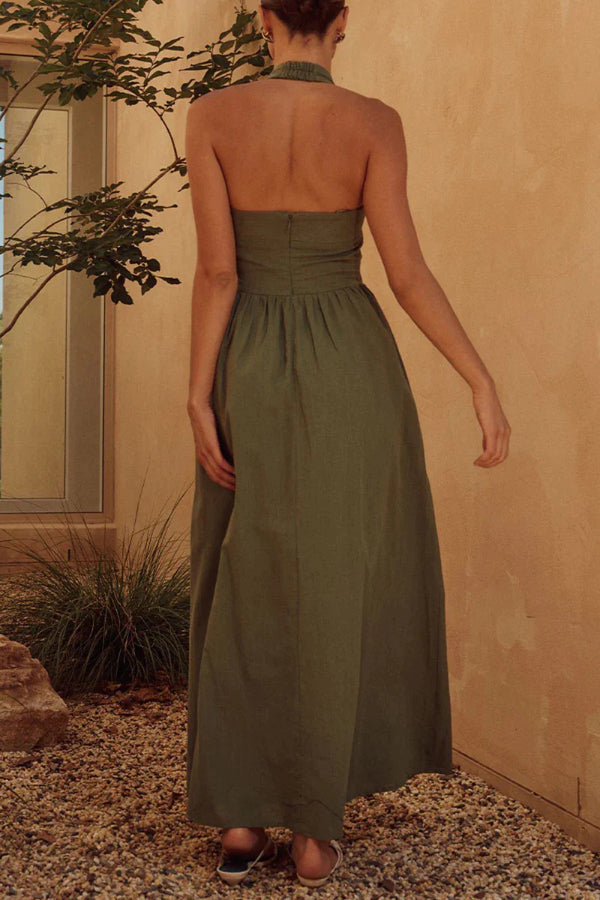 Vestidos sexis sin mangas con cuello halter y bolsillos sólidos