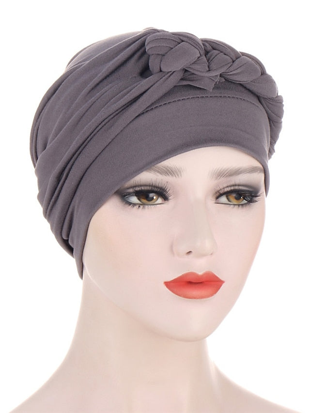 Women Lady Muslim One Half Braid Head Turban Wrap Cover Soft Hat Hair Loss Bonnet Beanies for Women