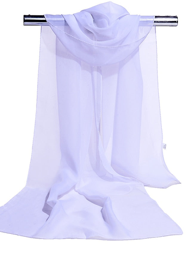 Chiffon Scarf Party Blue Scarf Pure Color Casual Green Gray Pink Fall for Women