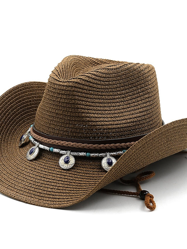 Black White Cowboy Hat Panama Jazz Straw Hat Summer Vacation Beach Hat Women Men Fashion Outdoor Sun Hat for Women